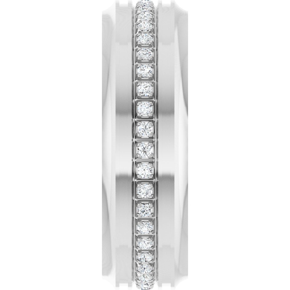 14K White 1/4 CTW Natural Diamond Grooved Band Size 10