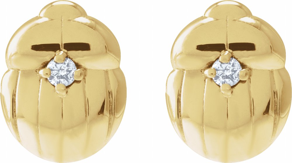 14K Yellow .03 CTW Natural Diamond Scarab Insect Earring