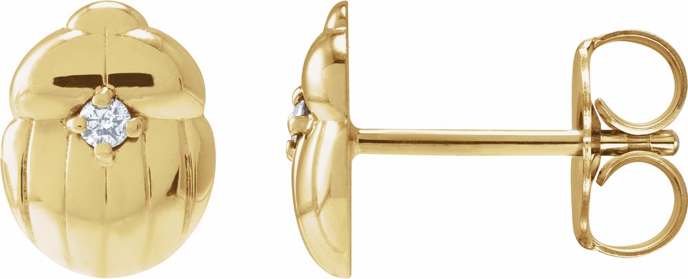 14K Yellow .03 CTW Natural Diamond Scarab Insect Earring