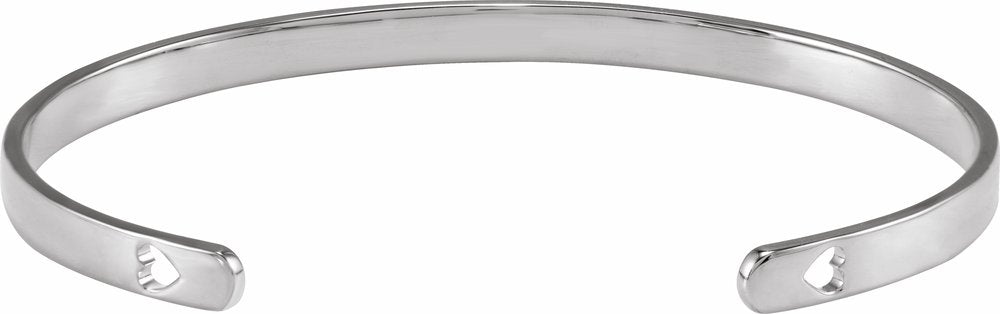 Sterling Silver Engravable Pierced Heart Cuff 7" Bracelet