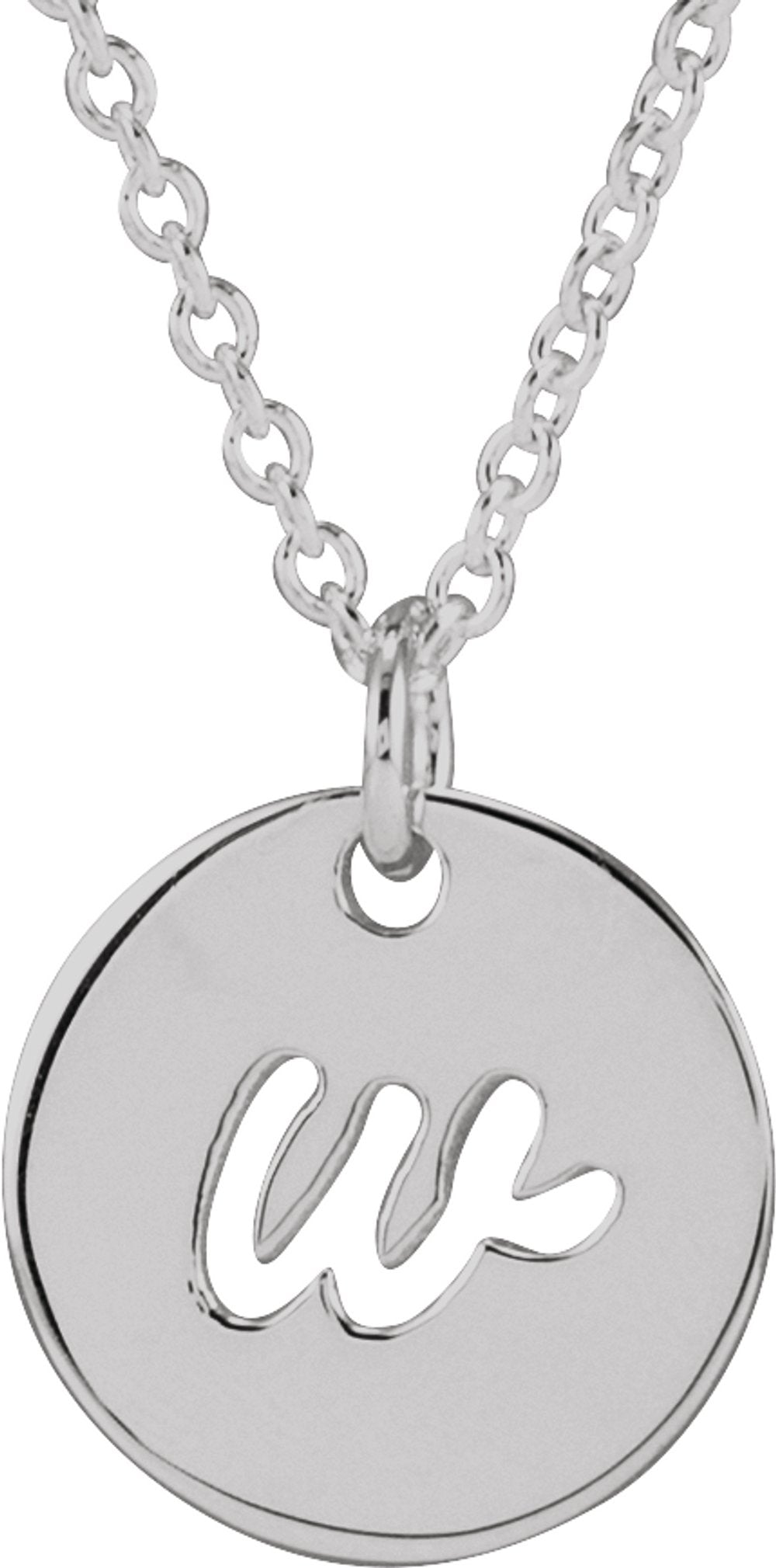 Sterling Silver Script Initial W 16-18" Necklace