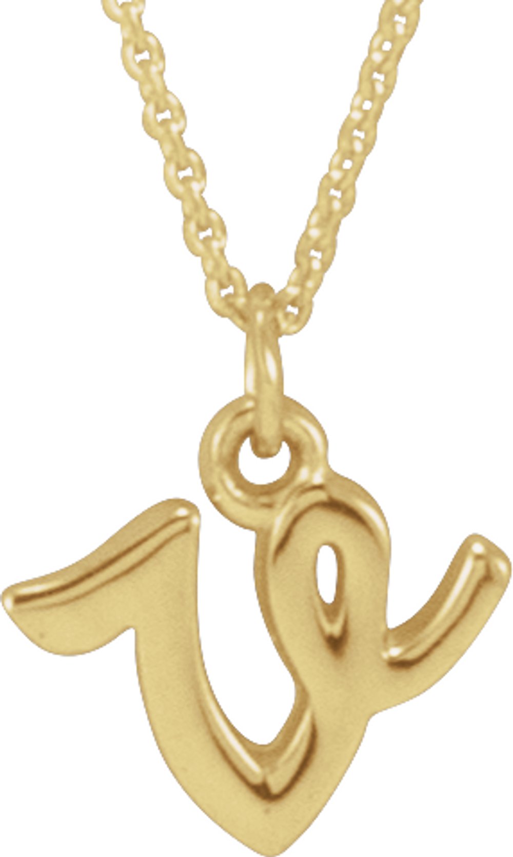 14K Yellow Gold Petite Initial V 16" Necklace
