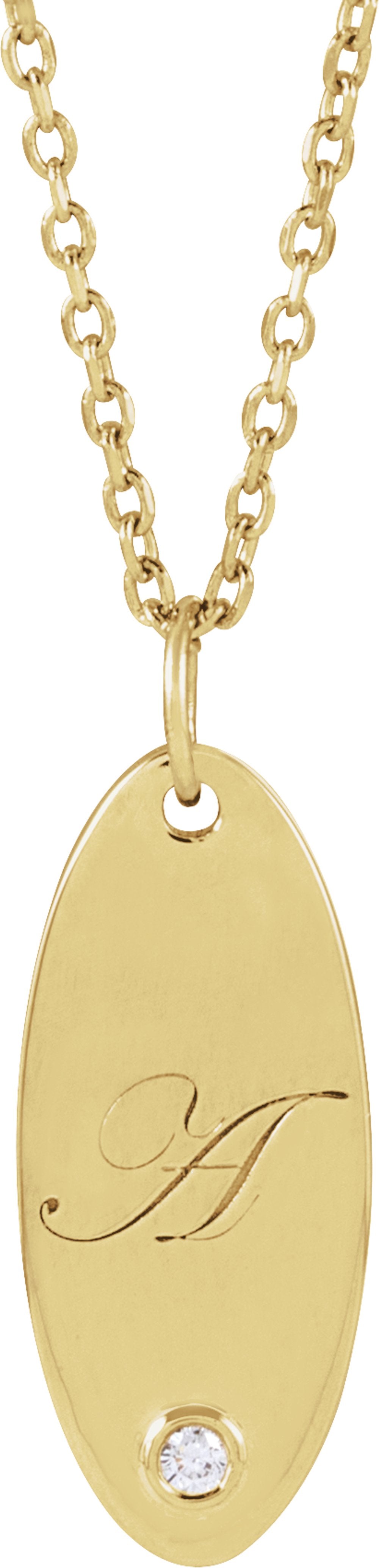 14K Yellow Gold .015 CT Natural Diamond Engravable 16-18" Necklace