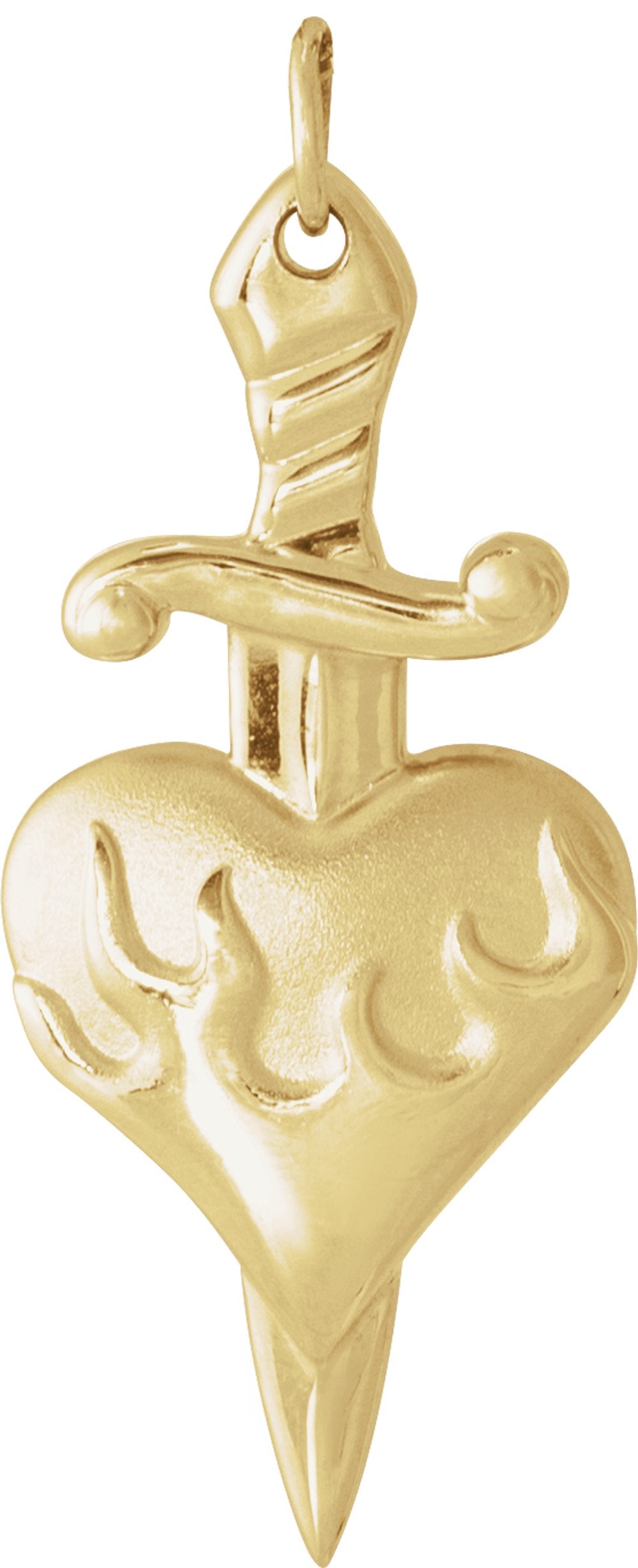14K Yellow Gold Heart & Dagger Pendant