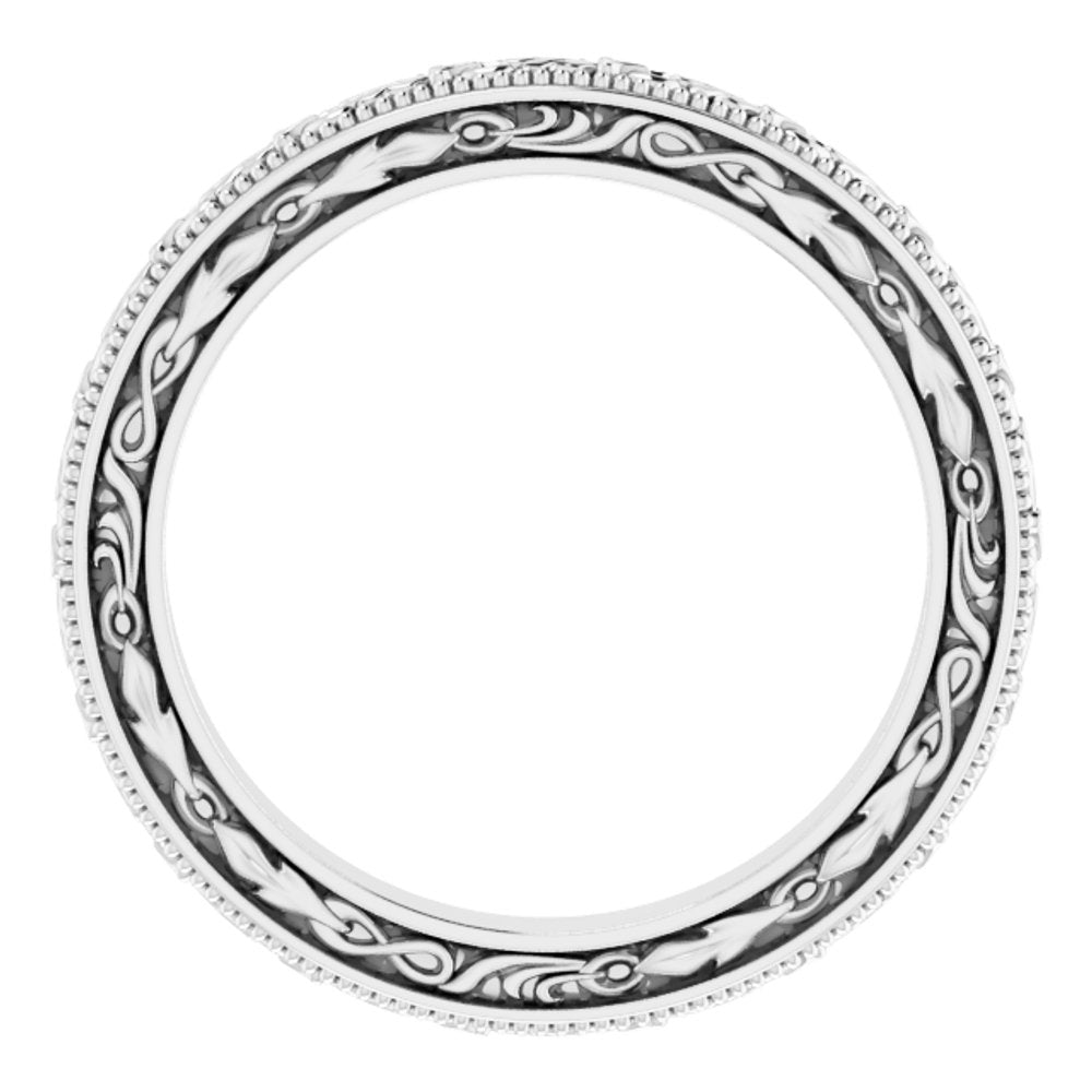 14K White Gold 3 mm Milgrain Floral Flat Band Size 7.5
