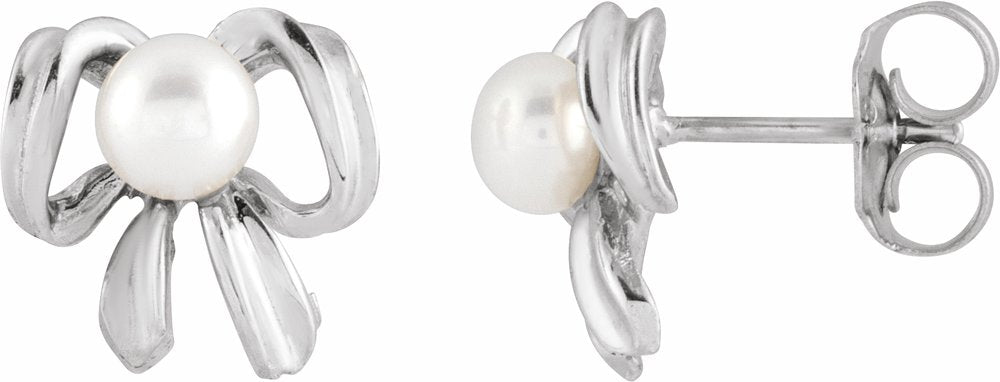 14K White Gold Cultured White Freshwater Pearl Earrings