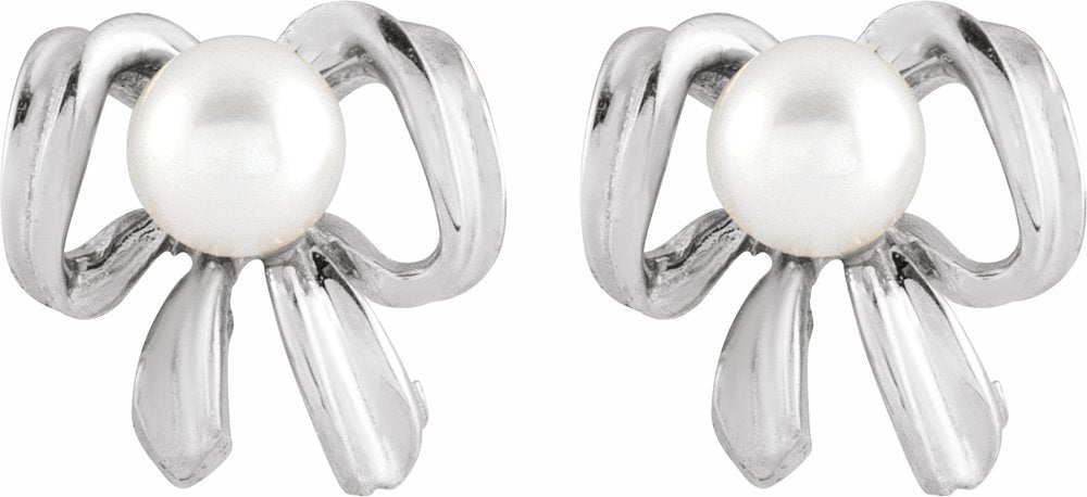 14K White Gold Cultured White Freshwater Pearl Earrings