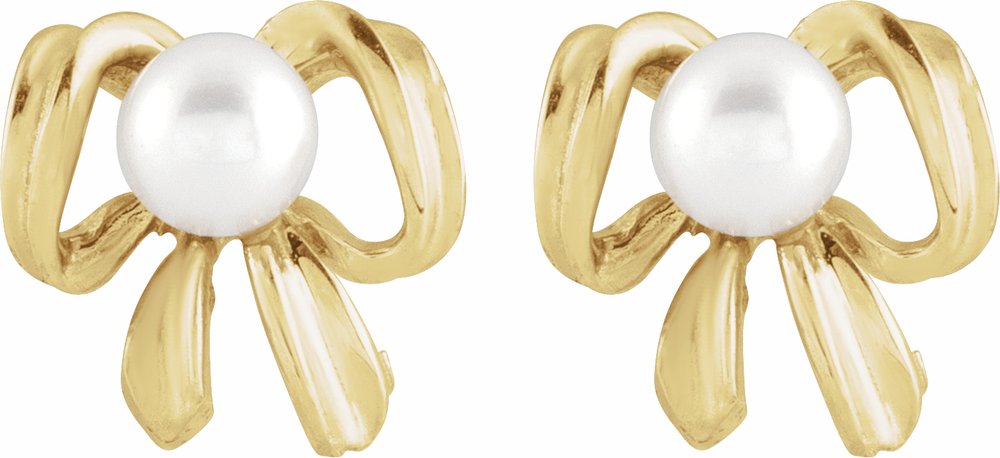14K Yellow Cultured White Freshwater Pearl Earrings