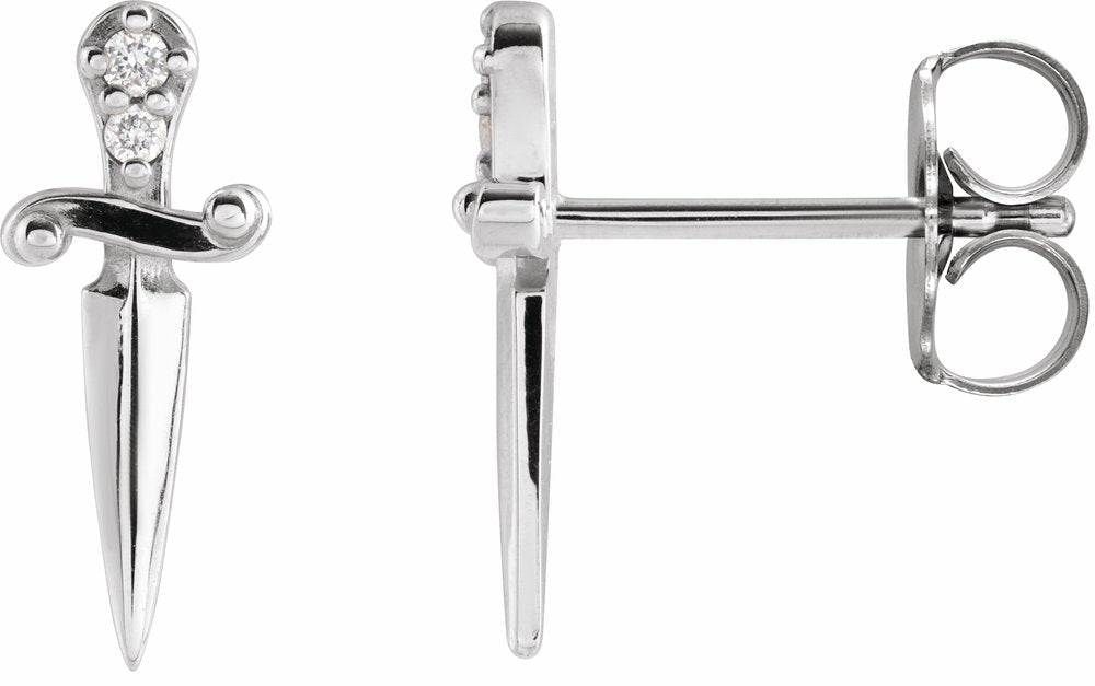 14K White Gold .025 CTW Natural Diamond Dagger Earrings