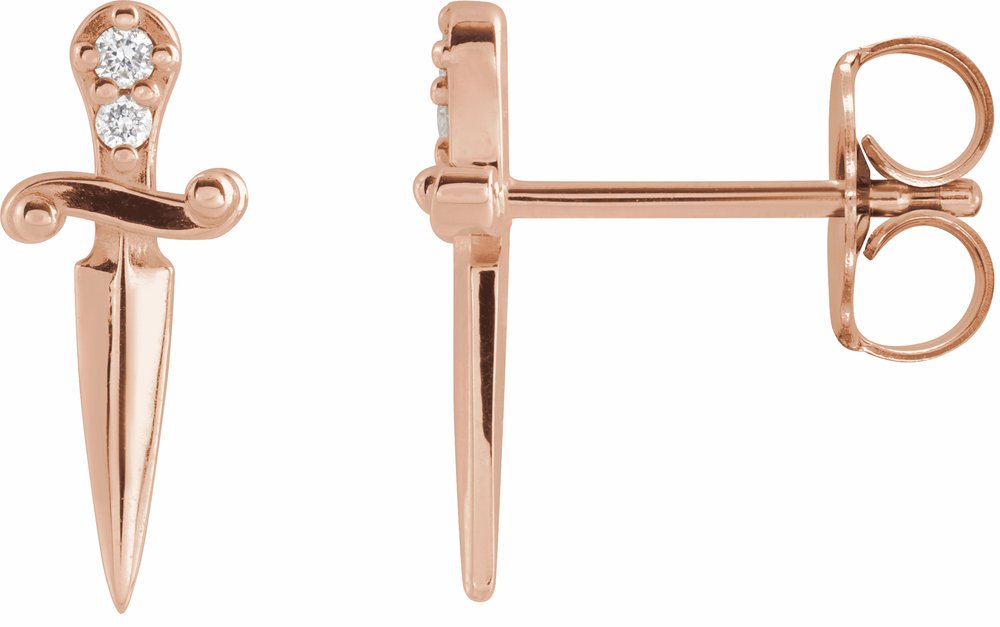 14K Rose Gold .025 CTW Natural Diamond Dagger Earrings