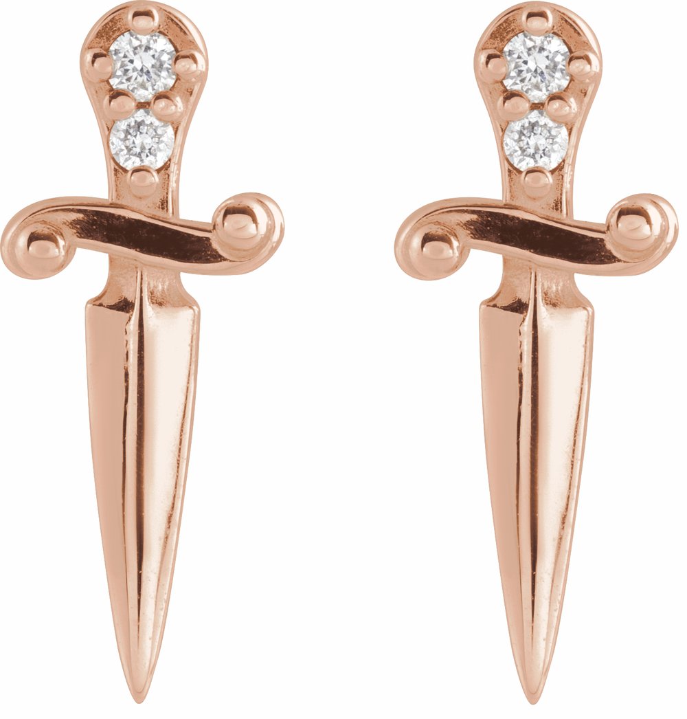 14K Rose Gold .025 CTW Natural Diamond Dagger Earrings