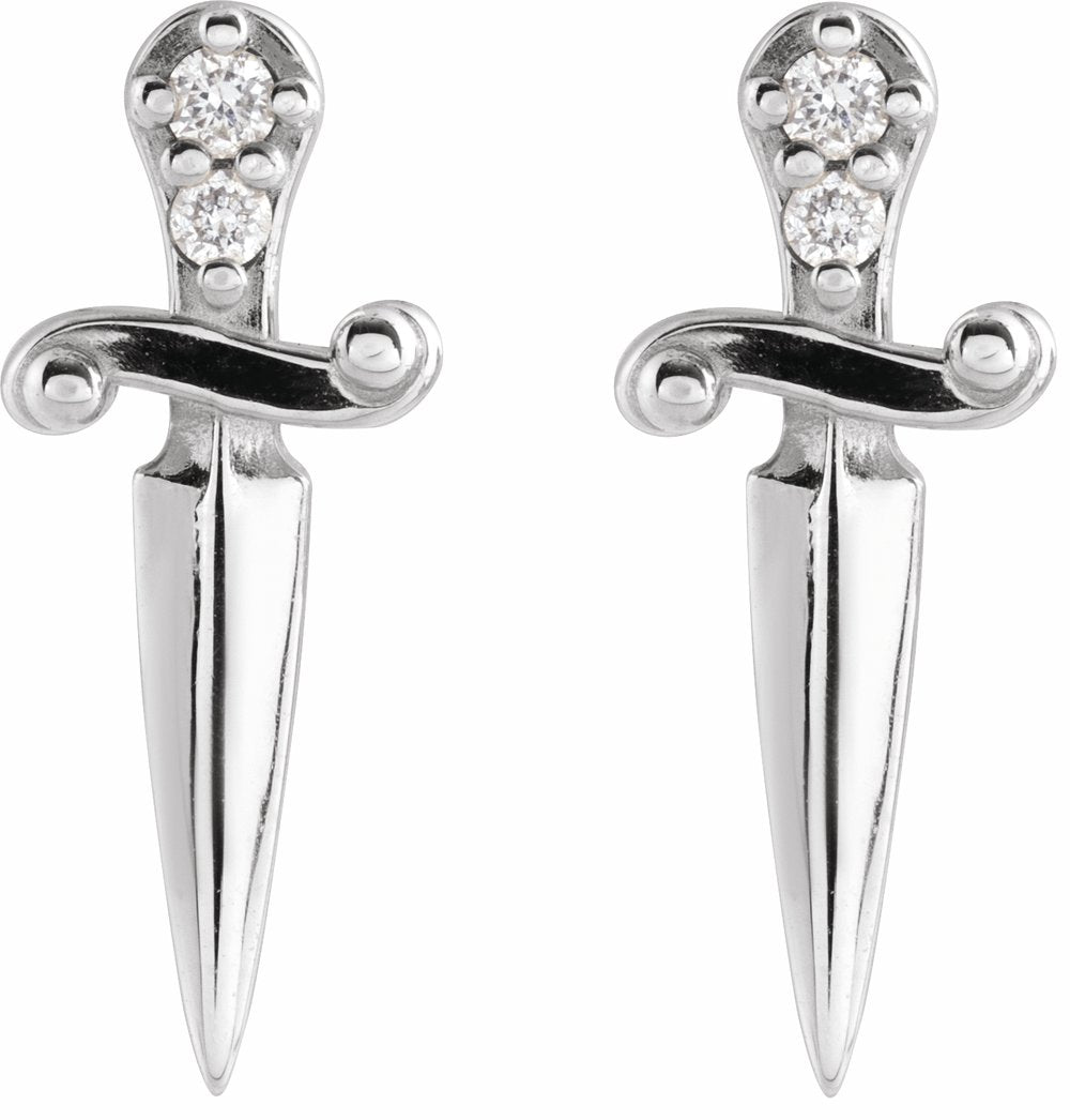 14K White Gold .025 CTW Natural Diamond Dagger Earrings