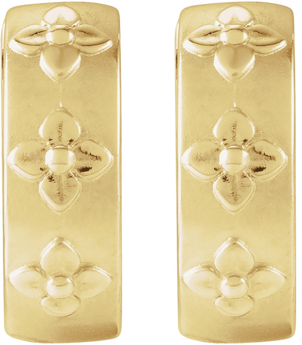 14K Yellow Gold Floral Hinged 13.2 mm Hoop Earrings