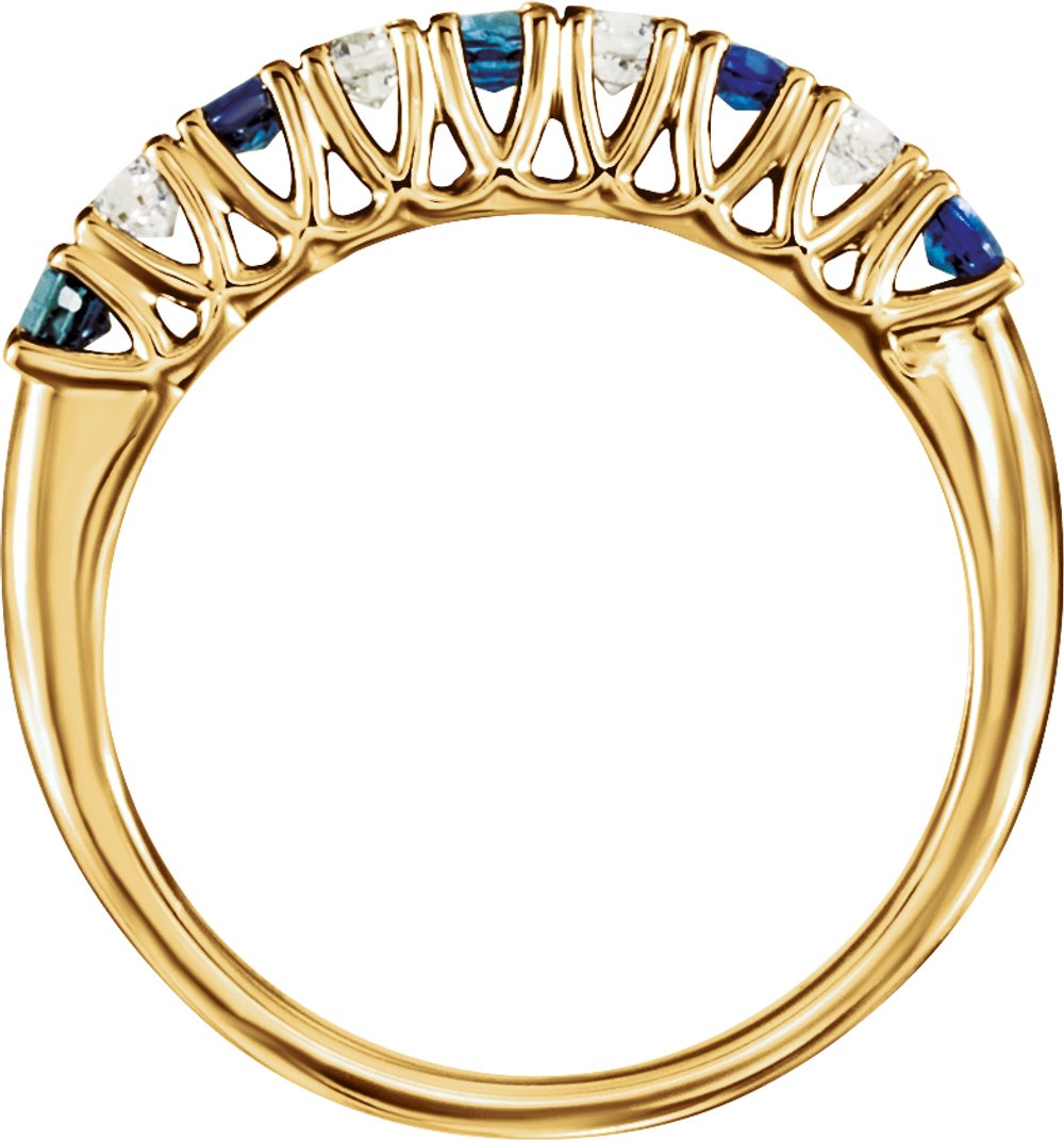 14K Yellow Natural Blue Sapphire & 1/4 CTW Natural Diamond Anniversary Band Size 10