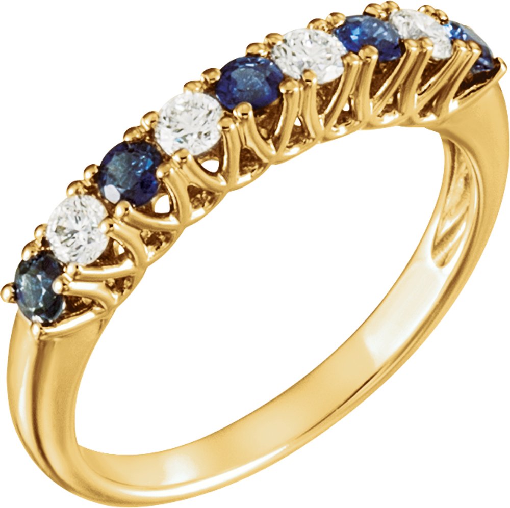 14K Yellow Natural Blue Sapphire & 1/4 CTW Natural Diamond Anniversary Band Size 10