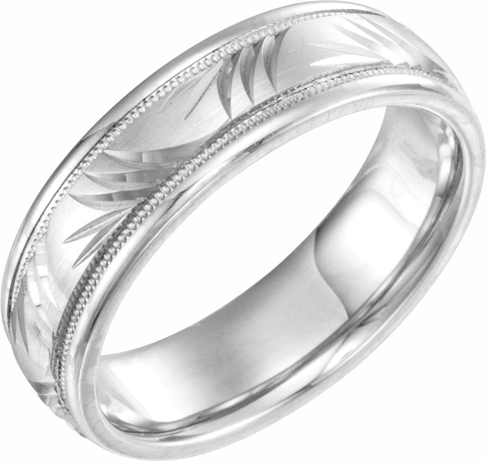 14K White Gold 6 mm Milgrain Grooved Comfort-Fit Band Size 8.5