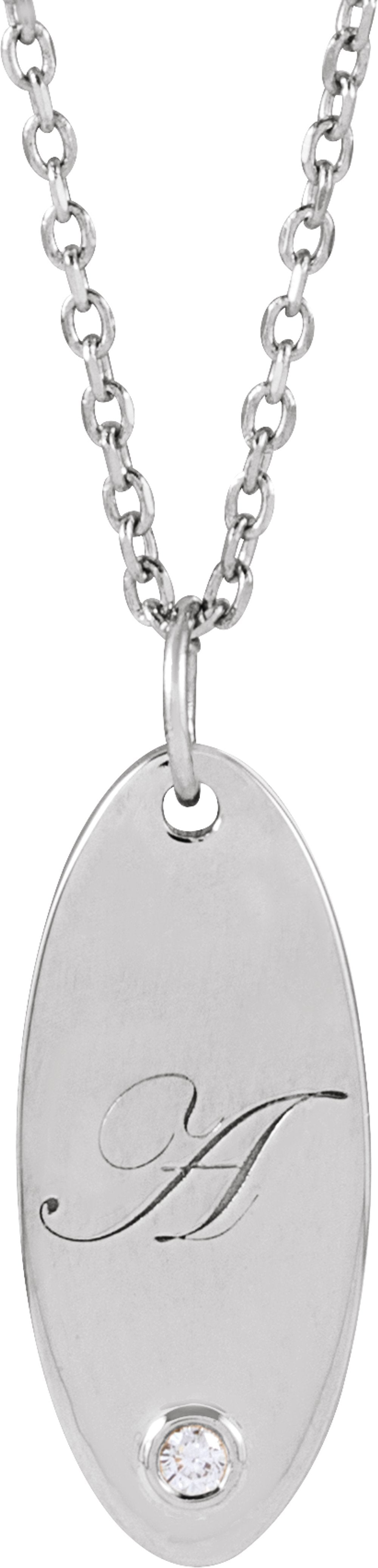 14K White Gold .015 CT Natural Diamond Engravable 16-18" Necklace