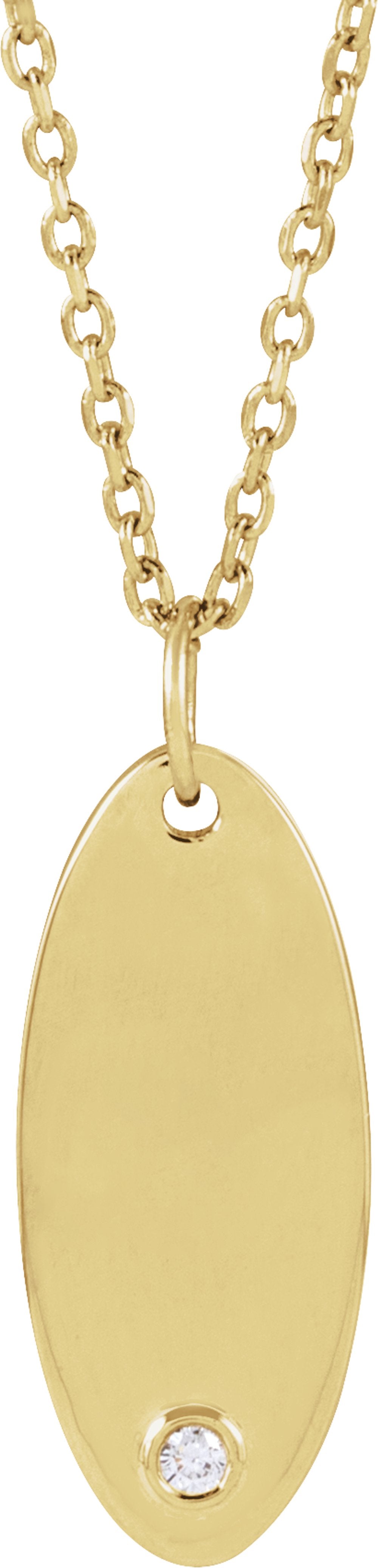 14K Yellow Gold .015 CT Natural Diamond Engravable 16-18" Necklace