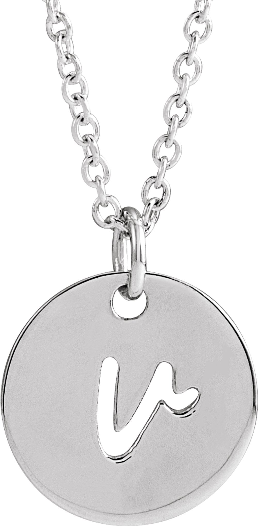 Sterling Silver Script Initial V 16-18" Necklace