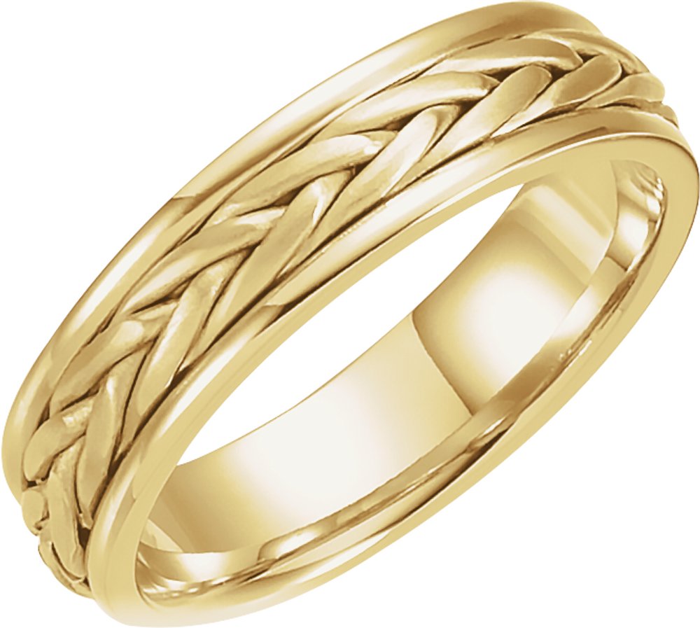 14K Yellow 5 mm Hand-Woven Comfort-Fit Flat Band Size 8