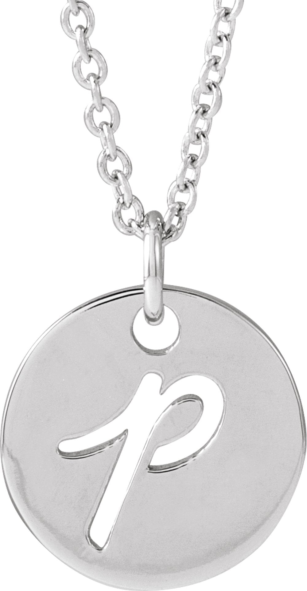 Sterling Silver Script Initial P 16-18" Necklace