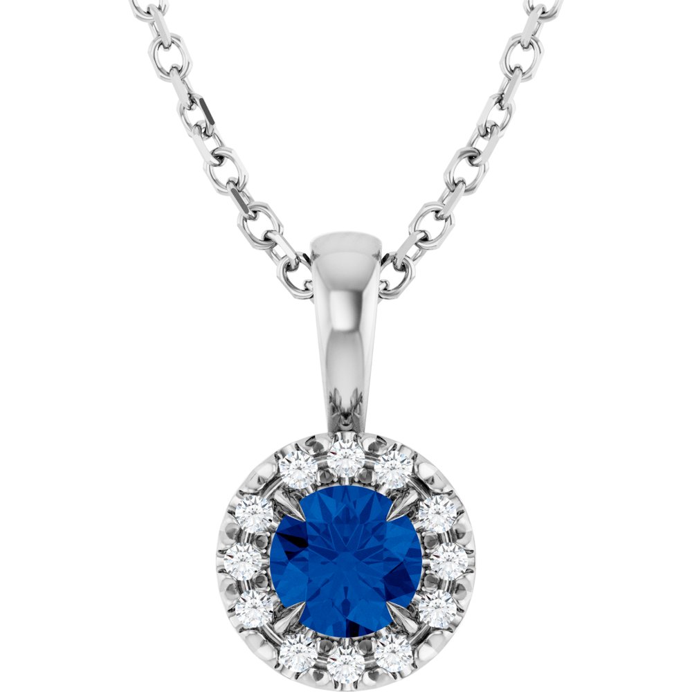 14K White 4 mm Natural Blue Sapphire & .05 CTW Natural Diamond 16-18" Necklace