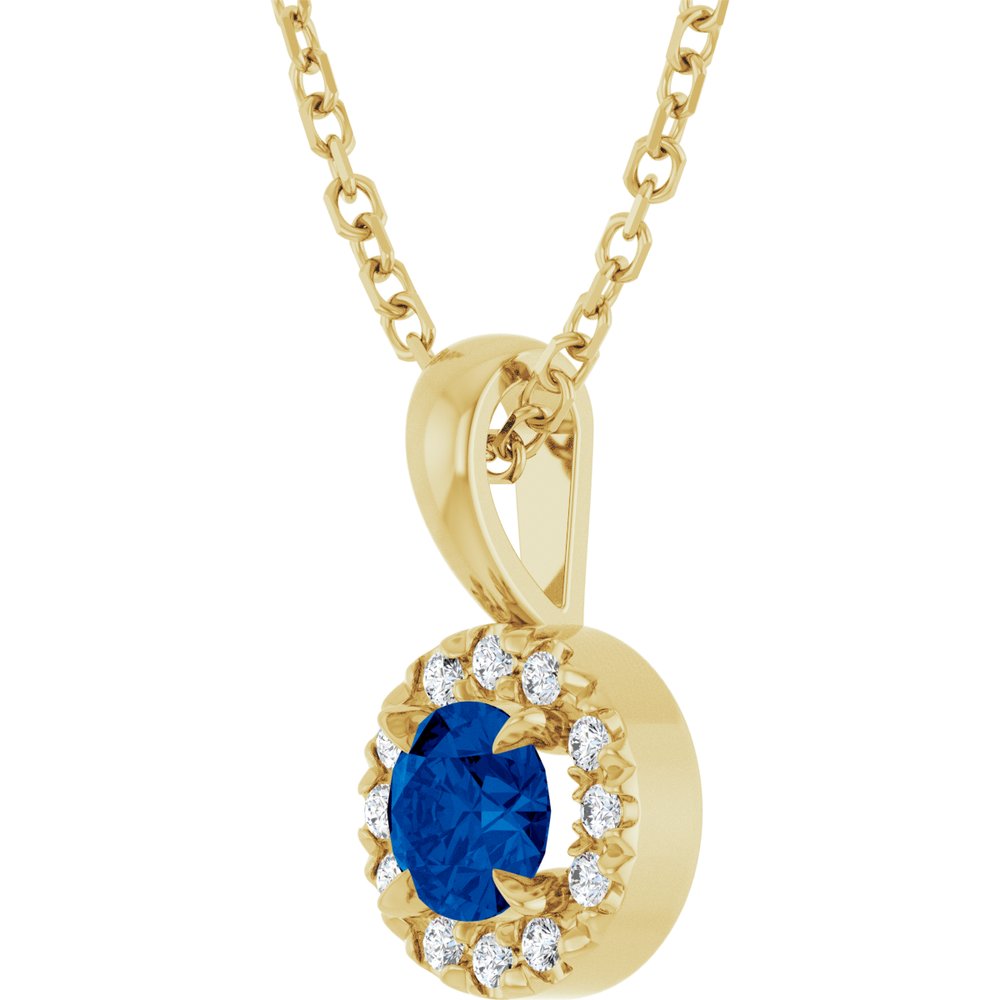 14K Yellow 4 mm Natural Blue Sapphire & .05 CTW Natural Diamond 16-18" Necklace