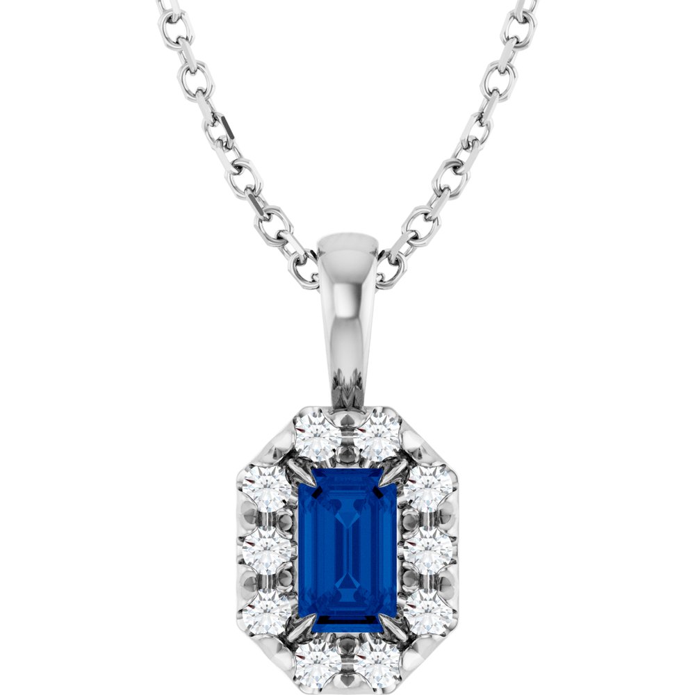 Sterling Silver 5x3 mm Natural Blue Sapphire & 1/8 CTW Natural Diamond 16-18" Necklace
