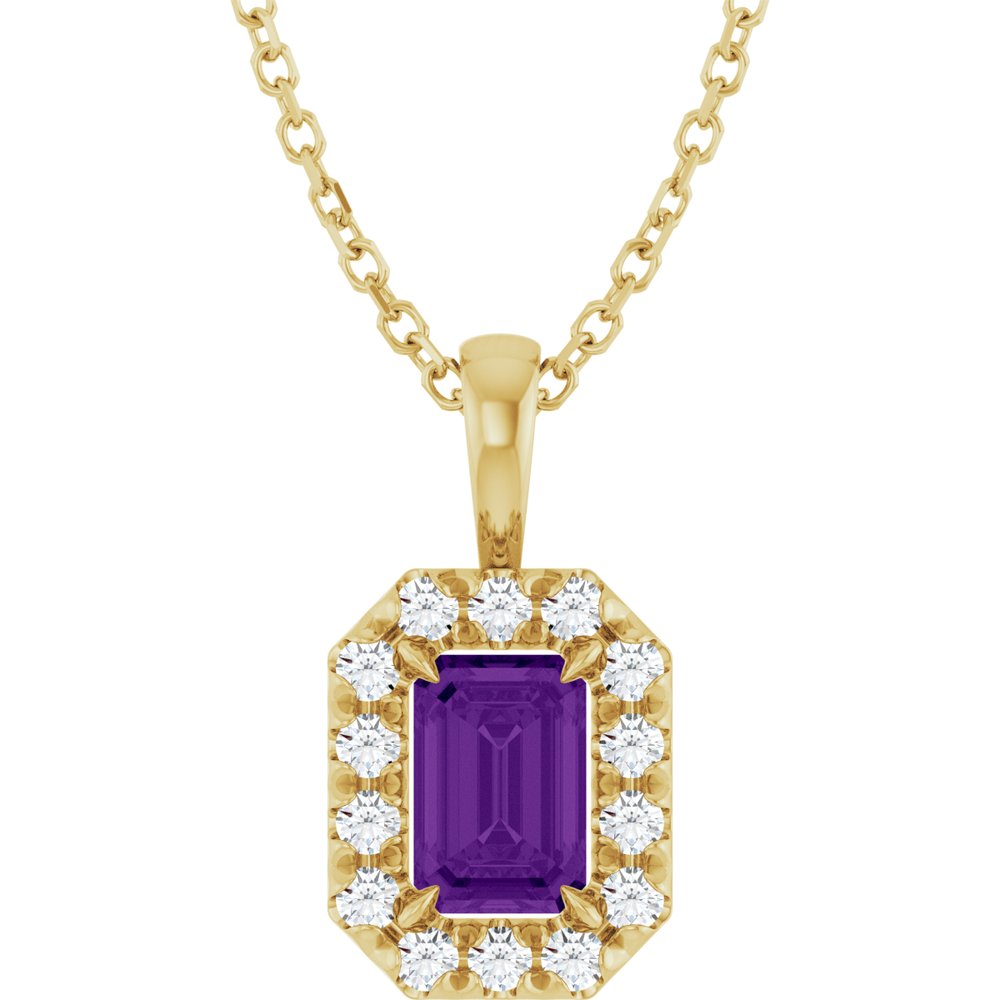 14K Yellow Gold 6x4 mm Natural Amethyst & 1/5 CTW Natural Diamond 16-18" Necklace
