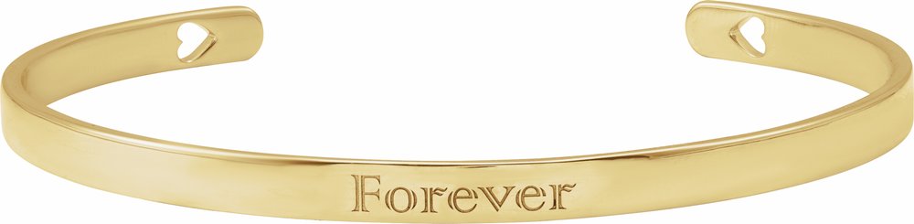 14K Yellow Gold Engravable Pierced Heart Cuff 7" Bracelet