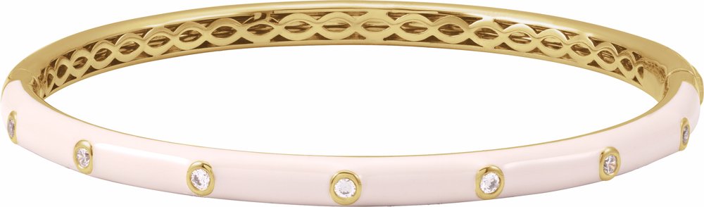 14K Yellow Gold 1/5 CTW Natural Diamond & Pink Enamel 7" Bangle Bracelet