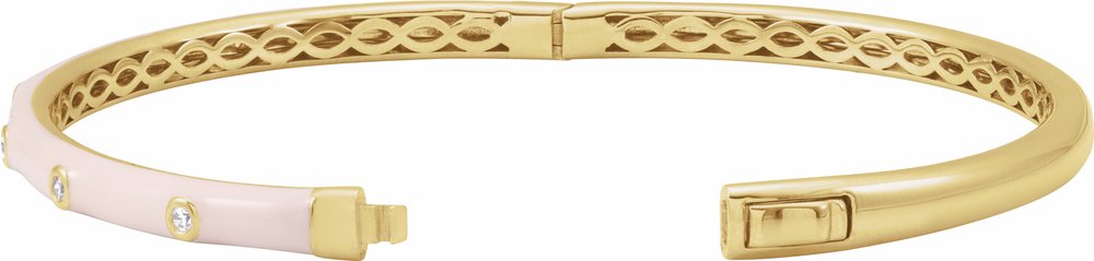 14K Yellow Gold 1/5 CTW Natural Diamond & Pink Enamel 7" Bangle Bracelet