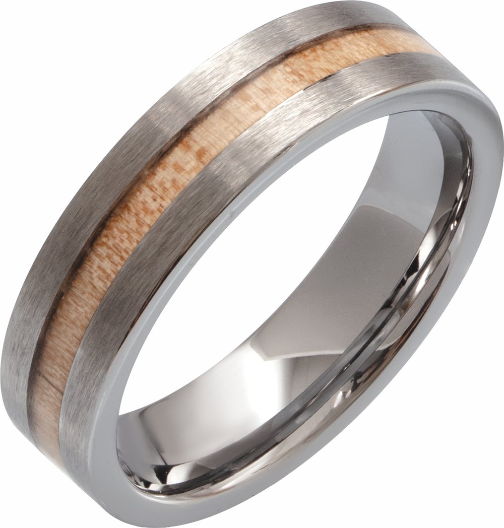 Tungsten Cypress Wood Inlay 8 mm Comfort-Fit Flat Band Size 9