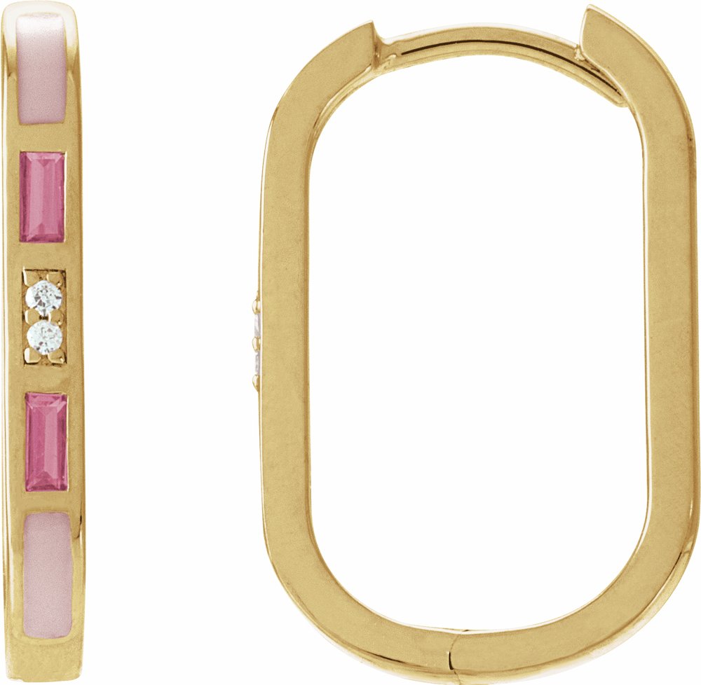 14K Yellow Gold Natural Pink Tourmaline & .02 CTW Natural Diamond 19.6 mm Hoop Earrings