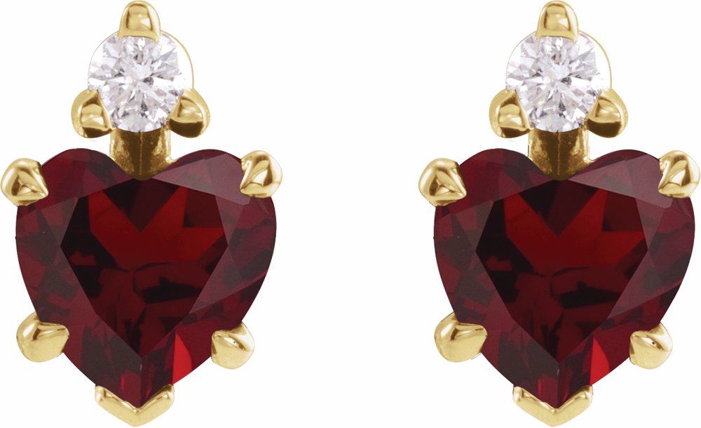 14K Yellow Gold Natural Mozambique Garnet & .06 Natural Diamond Stud Earrings