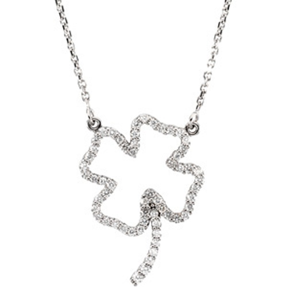 14K White Gold 1/4 CTW Natural Diamond Four-Leaf Clover 16" Necklace