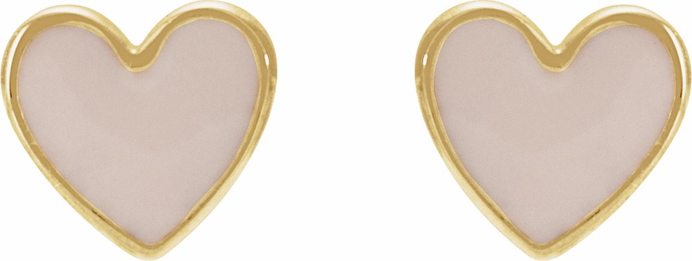 14K Yellow Pink Enamel Heart Earrings
