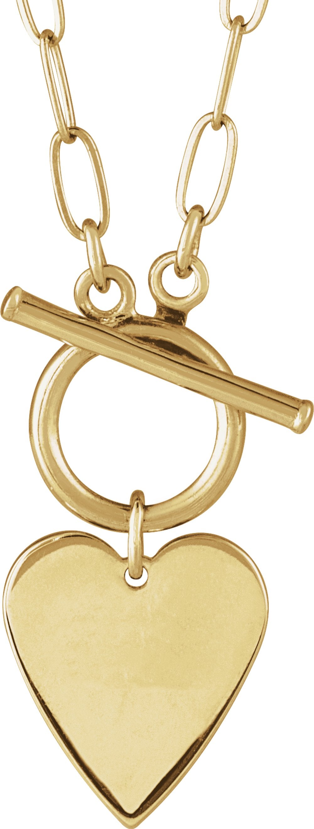 14K Yellow Gold Engravable Heart Toggle 18" Necklace