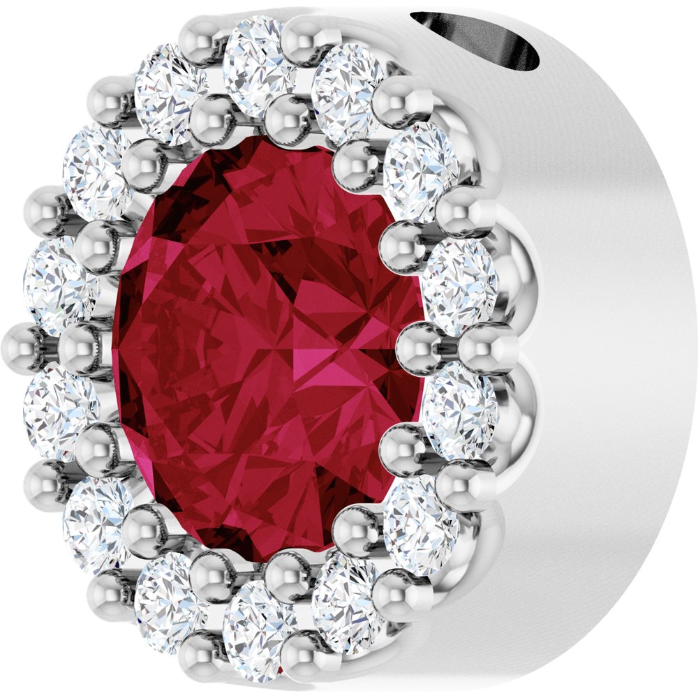 14K White Gold Lab-Grown Ruby & 1/10 CTW Natural Diamond Halo-Style Pendant