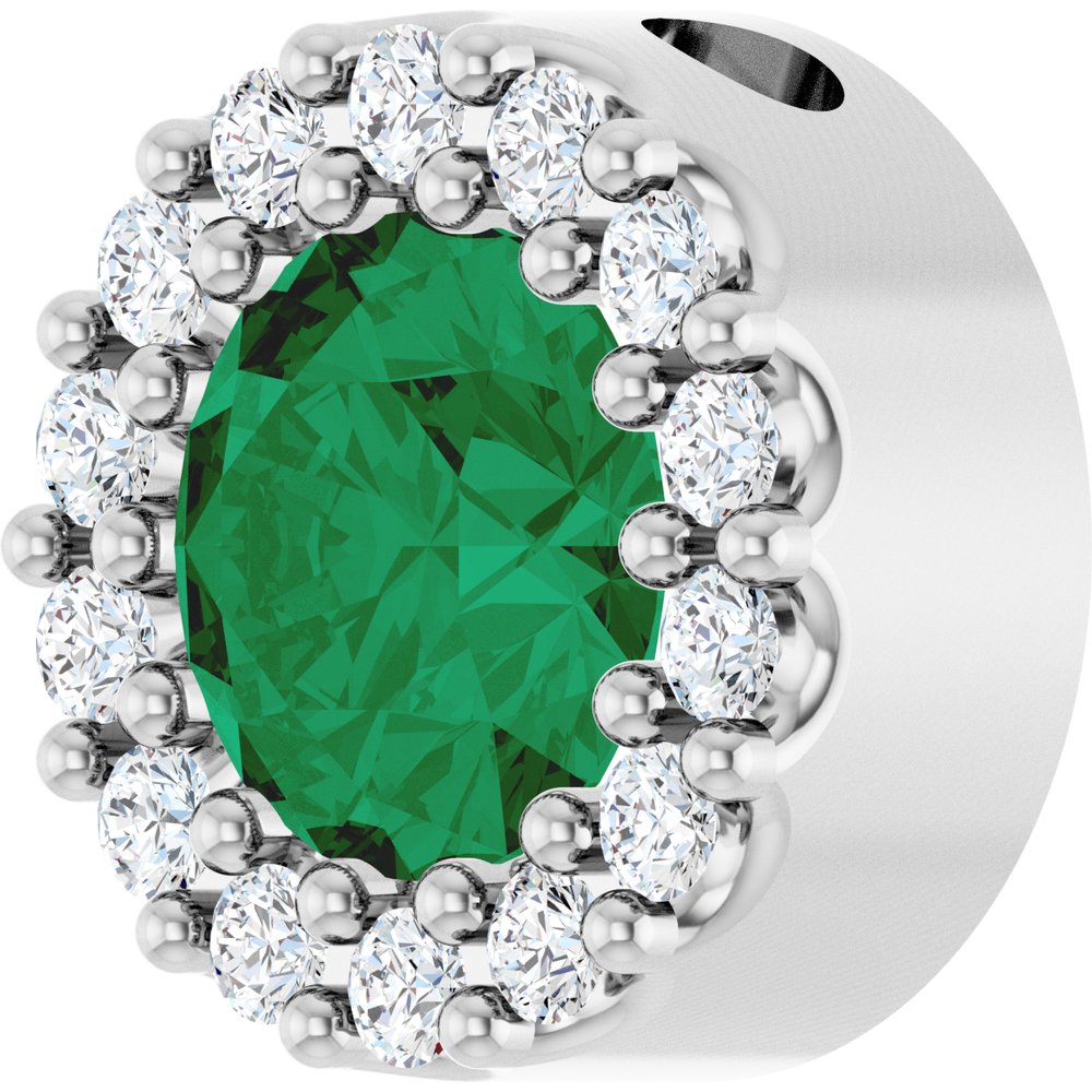 14K White Gold Natural Emerald & 1/10 CTW Natural Diamond Halo-Style Pendant