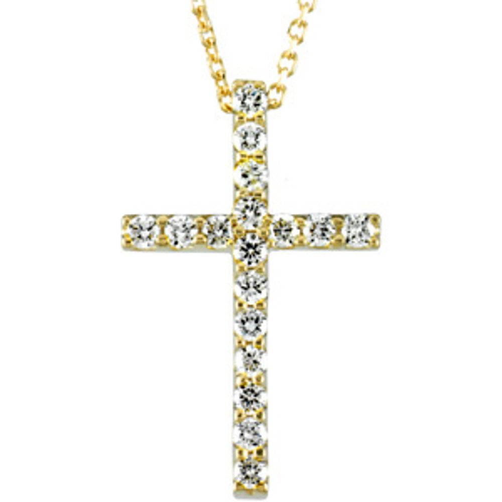 14K Yellow Gold 1/4 CTW Natural Diamond Petite Cross 18" Necklace