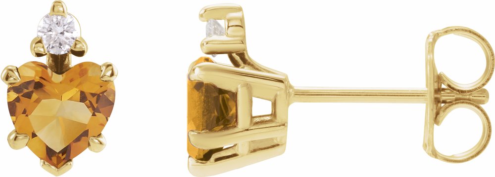 14K Yellow Gold Natural Citrine & .06 Natural Diamond Stud Earrings