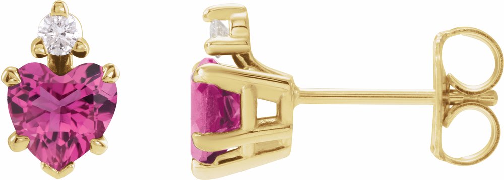 14K Yellow Gold Natural Pink Tourmaline & .06 Natural Diamond Stud Earrings