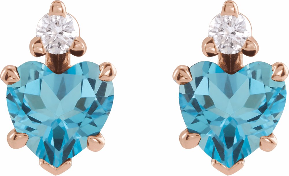 14K Rose Natural London Blue Topaz & .06 Natural Diamond Stud Earrings