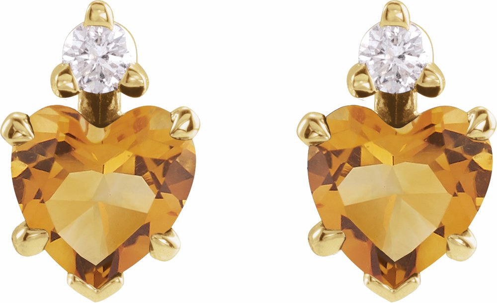 14K Yellow Gold Natural Citrine & .06 Natural Diamond Stud Earrings