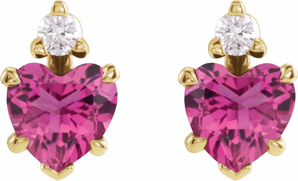 14K Yellow Gold Natural Pink Tourmaline & .06 Natural Diamond Stud Earrings