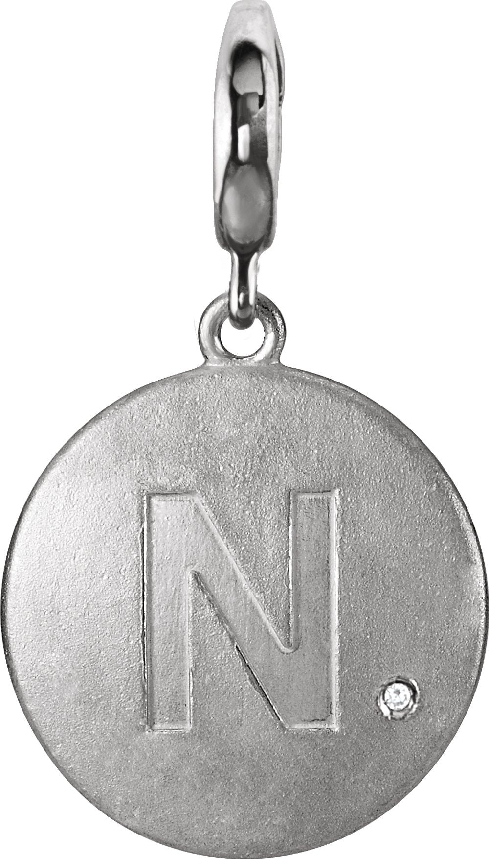 Sterling Silver .005 CT Natural Diamond Initial N Charm