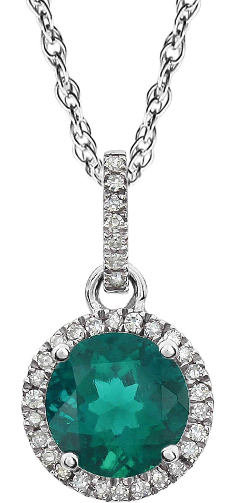 14K White Gold Lab-Grown Emerald & 1/10 CTW Natural Diamond 18" Necklace