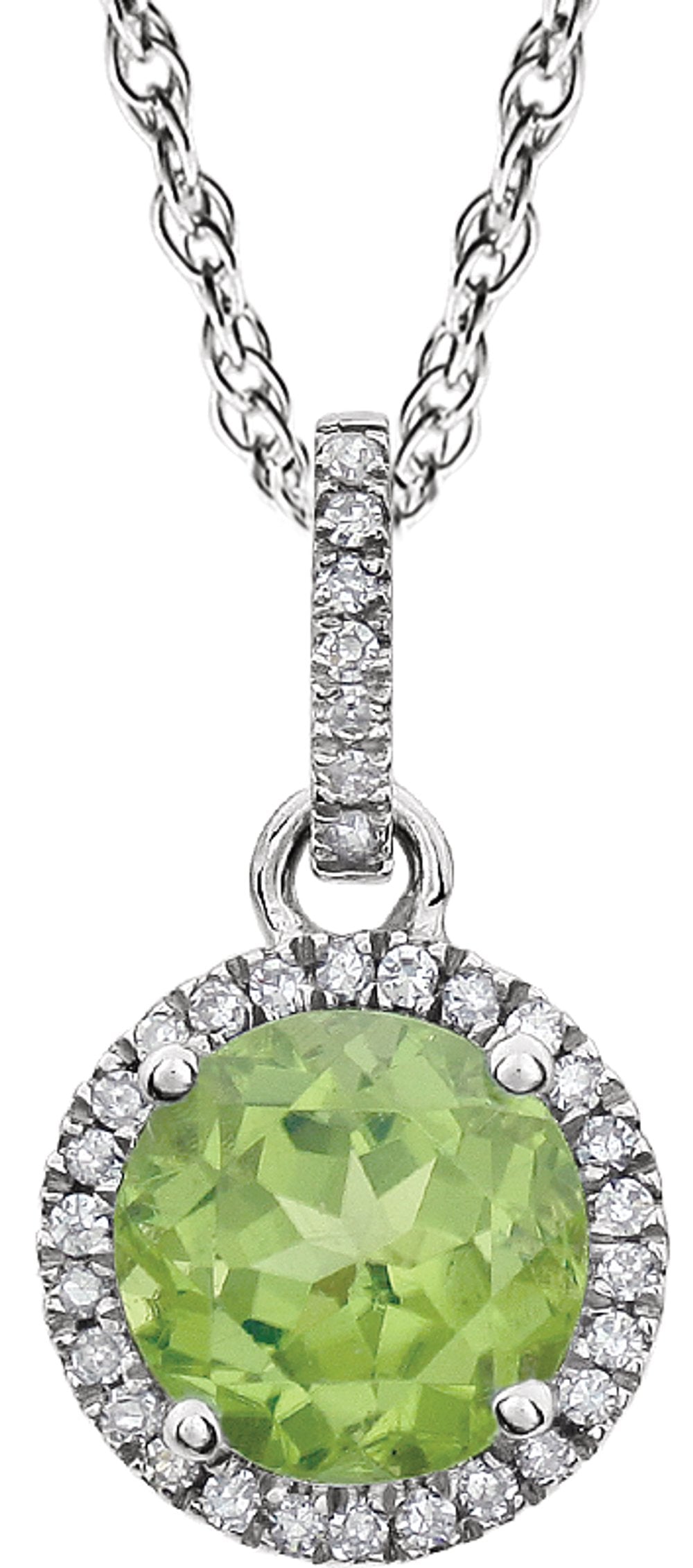 14K White Gold Natural Peridot & 1/10 CTW Natural Diamond 18" Necklace