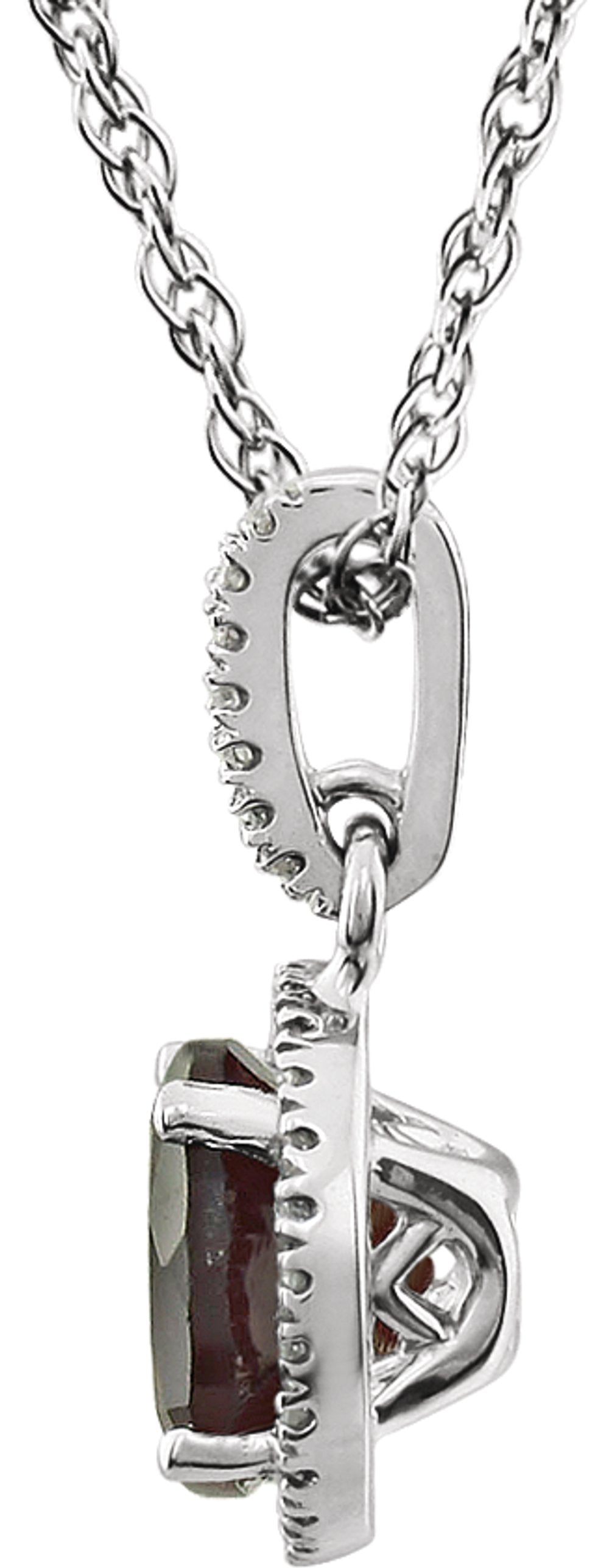 14K White Gold Natural Mozambique Garnet & 1/10 CTW Natural Diamond 18" Necklace